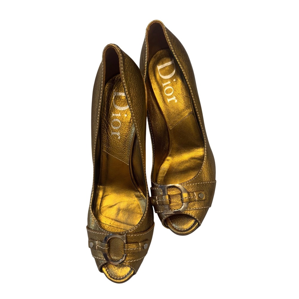 Dior Gold Peep-Toe Heels